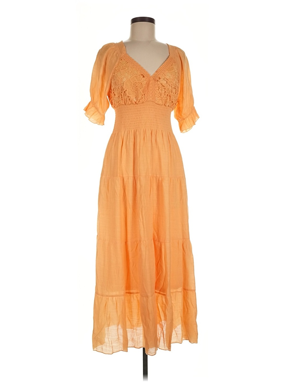 Rebellion Medium Peach Maxi Dress with Lace Bodice